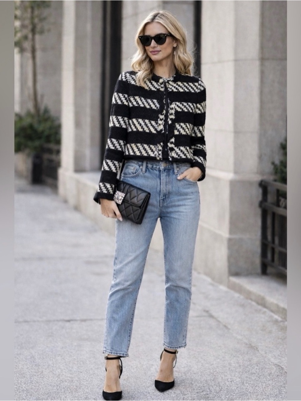 Alice + Olivia Landon Striped Tweed Cropped Jacket B&W M/8 - Picture 2 of 15